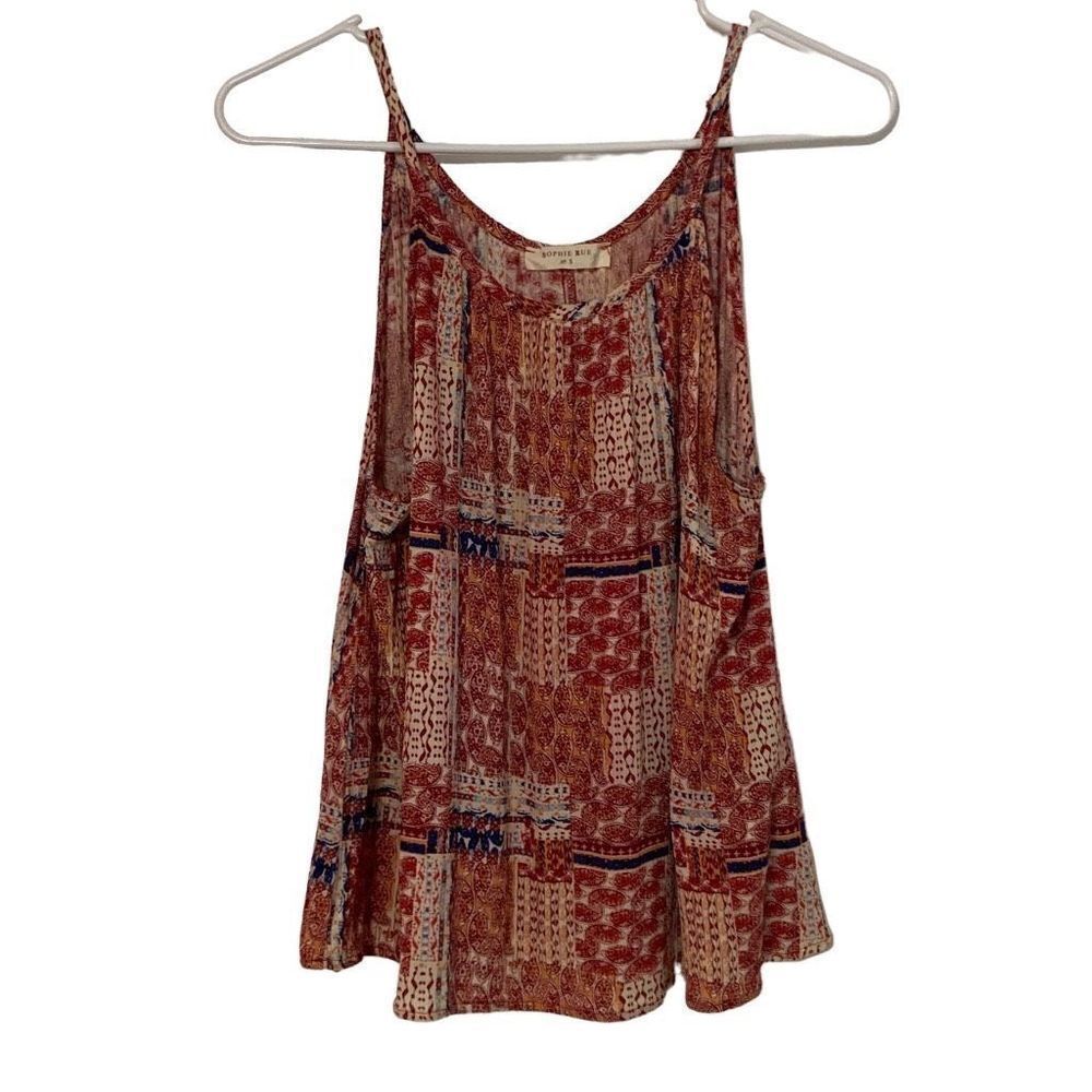 Sophie Rue Red Orange Blue Boho Paisley Patterned Flowy Tank Top Size Small